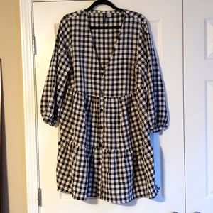 H&M Black & White Plaid Tiered Dress (XL)